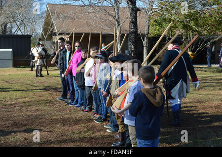 A reenactment of the Battle of Cowpens in the American Revolutionary War at the Cowpens Battleground in Cowpens, South Carolina. Stock Photo