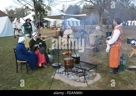 A reenactment of the Battle of Cowpens in the American Revolutionary War at the Cowpens Battleground in Cowpens, South Carolina. Stock Photo