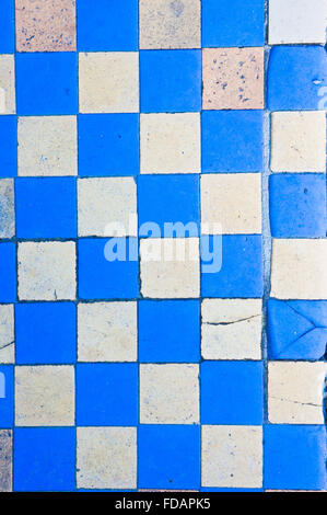 Background of blue and white square tiles