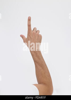 White Caucasian arm hand finger pointing Stock Photo