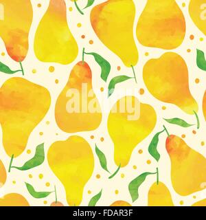 Seamless pattern with watercolor pears. Hand drawn design for fabric pattern, wrapping paper, Thank you card, Greeting card or I Stock Vector