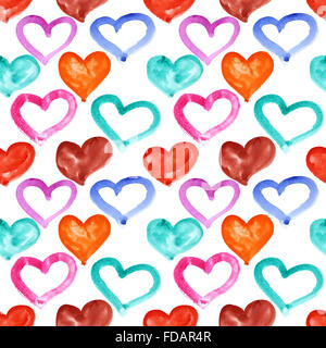 Watercolor hearts- multicolored seamless pattern Stock Photo - Alamy