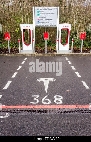Tesla charging station for electric cars, UK. Stock Photo