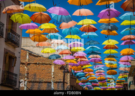 Street decorated with colored umbrellas,Madrid Stock Photo