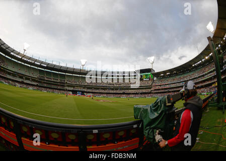 Melbourne, Australia. 29th Jan, 2016. A fisheye view of Melbourne Cricket Ground during the Twenty20 International Series between Australia and India at the Melbourne Cricket Ground in Melbourne. India won by the Series 2-0 Credit:  Action Plus Sports/Alamy Live News Stock Photo