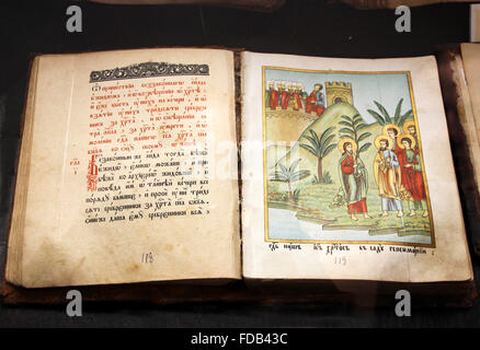 Old Slavjanic (Russian Cyrillic) ecclesiastical manuscript 'Passion of Christ' Stock Photo