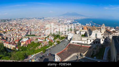 Panoramic view of Naples city, Gulf of Naples and Mount Vesuvius on the background, Campania province, Italy
