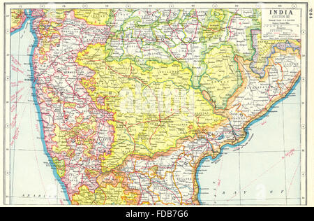 INDIA CENTRE: Hyderabad Madras Bombay Presidencies. HARMSWORTH, 1920 old map Stock Photo