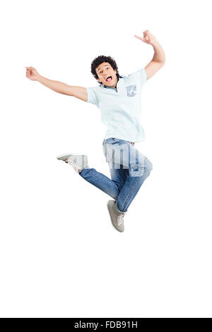 1 Teenager Boy College Student Jumping Celebrations Stock Photo