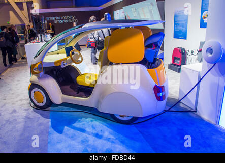 Electric car at the Denso booth at the CES Show in Las Vegas Stock Photo