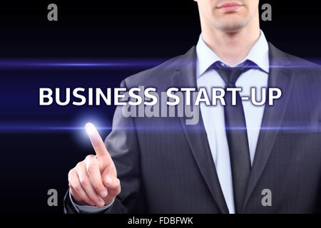 Businessman working digital virtual screen press on button Business start up Stock Photo