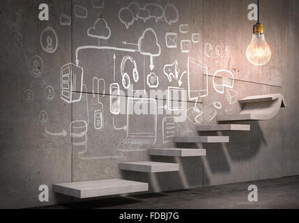 Business strategy plan over ladder leading to success Stock Photo