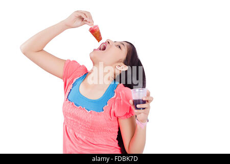 1 Teenager Girl Eating Delicious Ice cream Stock Photo