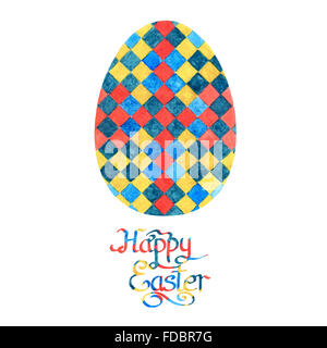 Watercolor Easter egg in red, blue and yellow colors. Easter design element. Isolated watercolor illustration on white Stock Photo