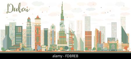 Abstract Dubai City skyline with color skyscrapers. Vector illustration Stock Vector