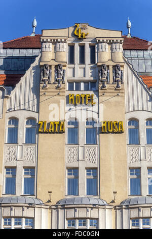 Hotel Zlata Husa Wenceslas Square Prague building facade Art Noveau Stock Photo