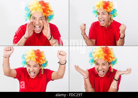 Shouted 1 Indian Young man Wearing Wig Facial Expression Montage Picture Stock Photo