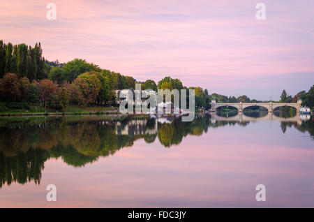 Turin (Torino), river Po and Bridge Umberto I