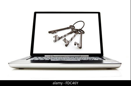 Laptop isolated on white with screen showing concept for laptop security Stock Photo