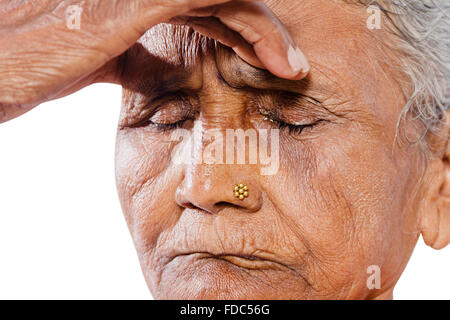 1 Senior Adult Woman Patient Headache Head in hands Stock Photo