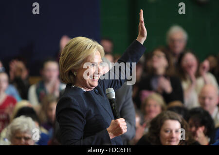 Former Secretary of State and Democratic presidential candidate Hillary Clinton speaks to supporters at a town hall meeting at Hillside Middle School January 22, 2016 in Manchester, New Hampshire. Stock Photo
