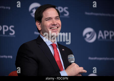 Senator Marco Rubio and GOP presidential candidate during a discussion at the Americans for Peace, Prosperity & Security Forum at the University of New Hampshire January 21, 2016 in Manchester, New Hampshire. Stock Photo