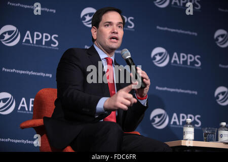 Senator Marco Rubio and GOP presidential candidate during a discussion at the Americans for Peace, Prosperity & Security Forum at the University of New Hampshire January 21, 2016 in Manchester, New Hampshire. Stock Photo