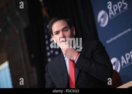 Senator Marco Rubio and GOP presidential candidate during a discussion at the Americans for Peace, Prosperity & Security Forum at the University of New Hampshire January 21, 2016 in Manchester, New Hampshire. Stock Photo