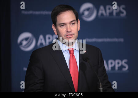 Senator Marco Rubio and GOP presidential candidate during a discussion at the Americans for Peace, Prosperity & Security Forum at the University of New Hampshire January 21, 2016 in Manchester, New Hampshire. Stock Photo