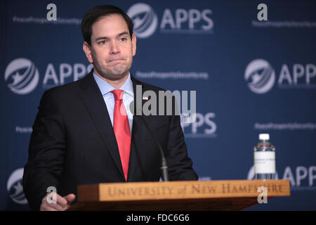 Senator Marco Rubio and GOP presidential candidate during a discussion at the Americans for Peace, Prosperity & Security Forum at the University of New Hampshire January 21, 2016 in Manchester, New Hampshire. Stock Photo