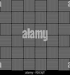 Monochrome wicker like pattern with braided, interlacing lines. Abstract minimal black and white pattern. Seamlessly repeatable Stock Vector