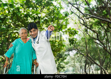 Doctor Patient Support Finger Pointing Showing Stock Photo