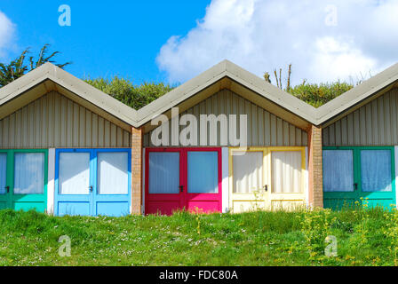 Seafront beach huts/ chalets in Exmouth, Devon, England, UK Stock Photo