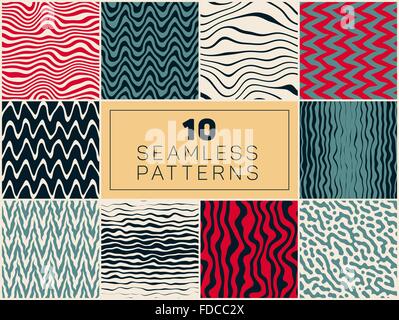 Ten Vector Seamless Hand Drawn Patterns Stock Vector