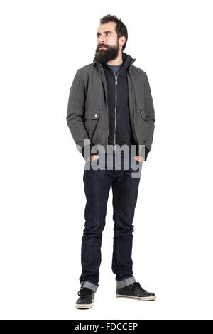 Download Young man wearing a hooded jacket alone and isolated ...