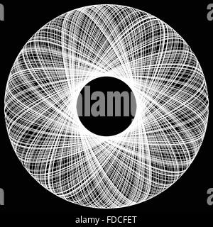 Spirograph pattern like rotating spiral, vortex shape. Abstract monochrome element. Stock Vector