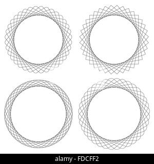 Spirograph pattern like rotating spiral, vortex shape. Abstract monochrome element. Stock Vector