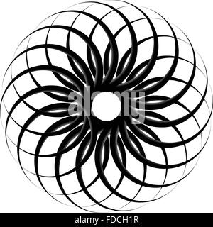 Spirograph pattern like rotating spiral, vortex shape. Abstract monochrome element. Stock Vector