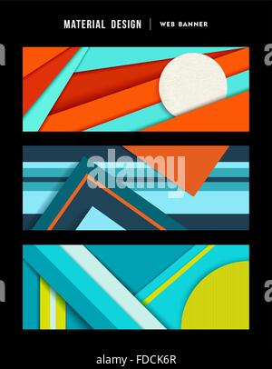 Material design banner set, colorful web illustrations with textures and abstract geometry style decoration. EPS10 vector. Stock Vector