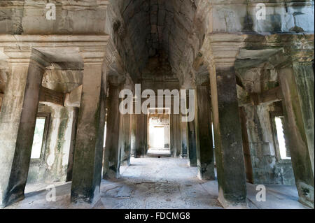 Inside of  Angkor wat temple, all stone Stock Photo