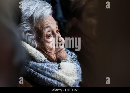 Guadalajara, Spain. 30th Jan, 2016. Ascension Mendieta, daughter of Timoteo Mendieta, during the day of the exhumation of her fathers' rests, which were buried in a common grave after being murder by Francos' forces in 1939. Credit:  Marcos del Mazo/Pacific Press/Alamy Live News Stock Photo