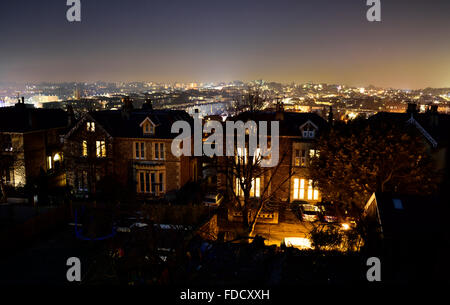 Night view over houses in Redland, Bristol, UK Stock Photo