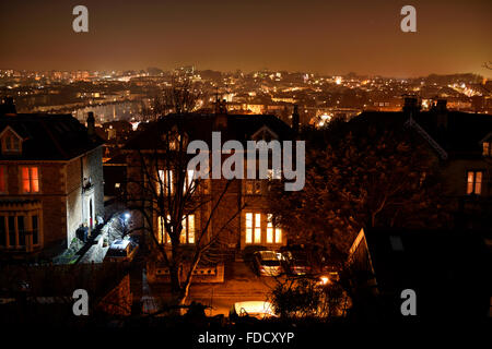 Night view over houses in Redland, Bristol, UK Stock Photo