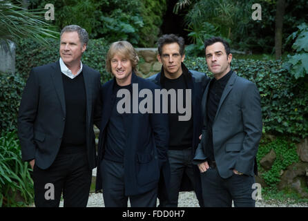 Rome, Italy. 30th Jan, 2016. From left in order Actors Will Ferrell, Owen Wilson, Ben Stiller, and Justin Theroux during press presentation for Zoolander 2. Hotel De Russie press presentation for Zoolander 2 with Ben Stiller, Owen Wilson, Will Ferrell, Justin Theroux in Rome Italy . Credit:  Mauro Fagiani/Pacific Press/Alamy Live News Stock Photo