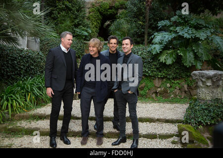 Rome, Italy. 30th Jan, 2016. From left in order Actors Will Ferrell, Owen Wilson, Ben Stiller, and Justin Theroux during press presentation for Zoolander 2. Hotel De Russie press presentation for Zoolander 2 with Ben Stiller, Owen Wilson, Will Ferrell, Justin Theroux in Rome Italy . Credit:  Mauro Fagiani/Pacific Press/Alamy Live News Stock Photo