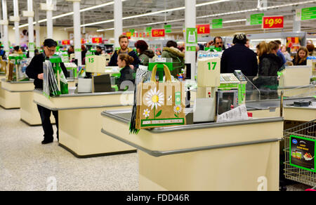 The checkout tills inside ASDA Supermarket in Newquay in Cornwall Stock ...