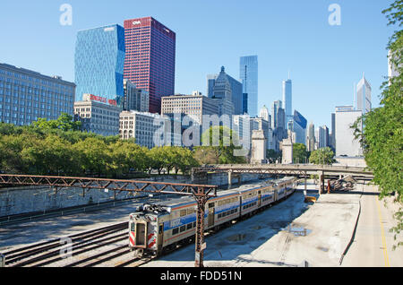 Chicago, Illinois, United States of America: skyline seen from railroad tracks Stock Photo