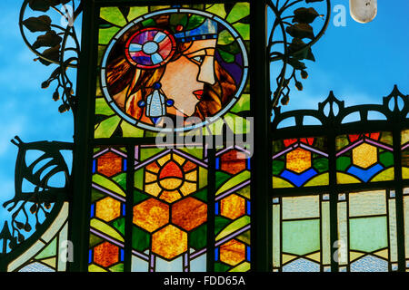 Prague Municipal House. Prague Art Nouveau, Stained glass, Czech Republic, Europe Stock Photo