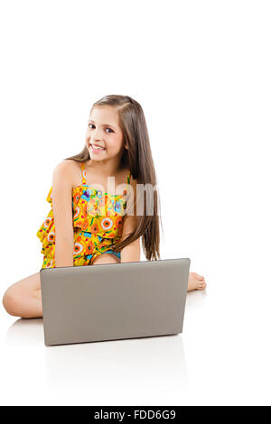 Portrait of smiling student girl working on laptop Stock Photo - Alamy