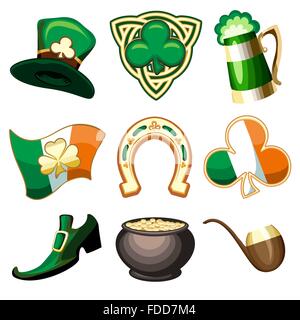 Saint Patrick's Day symbol or emblem set. Isolated on white. Stock Vector